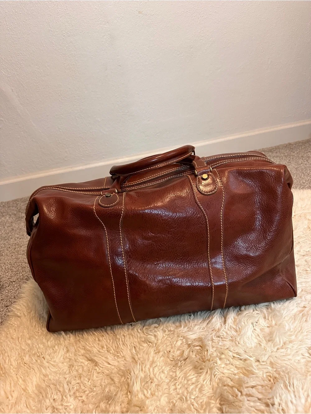 Hand-Made in Italy Dark Brown Genuine Leather Weekender Duffel Bag Large